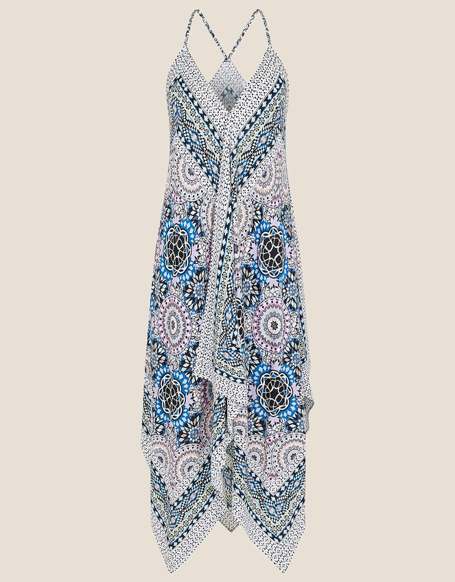 Geometric Print Hanky Hem Dress, Blue (BLUE), large