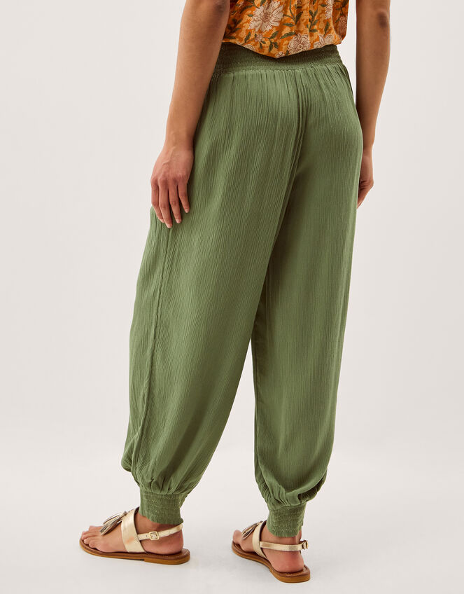 Reese Shirred Harem Trousers, Green (KHAKI), large