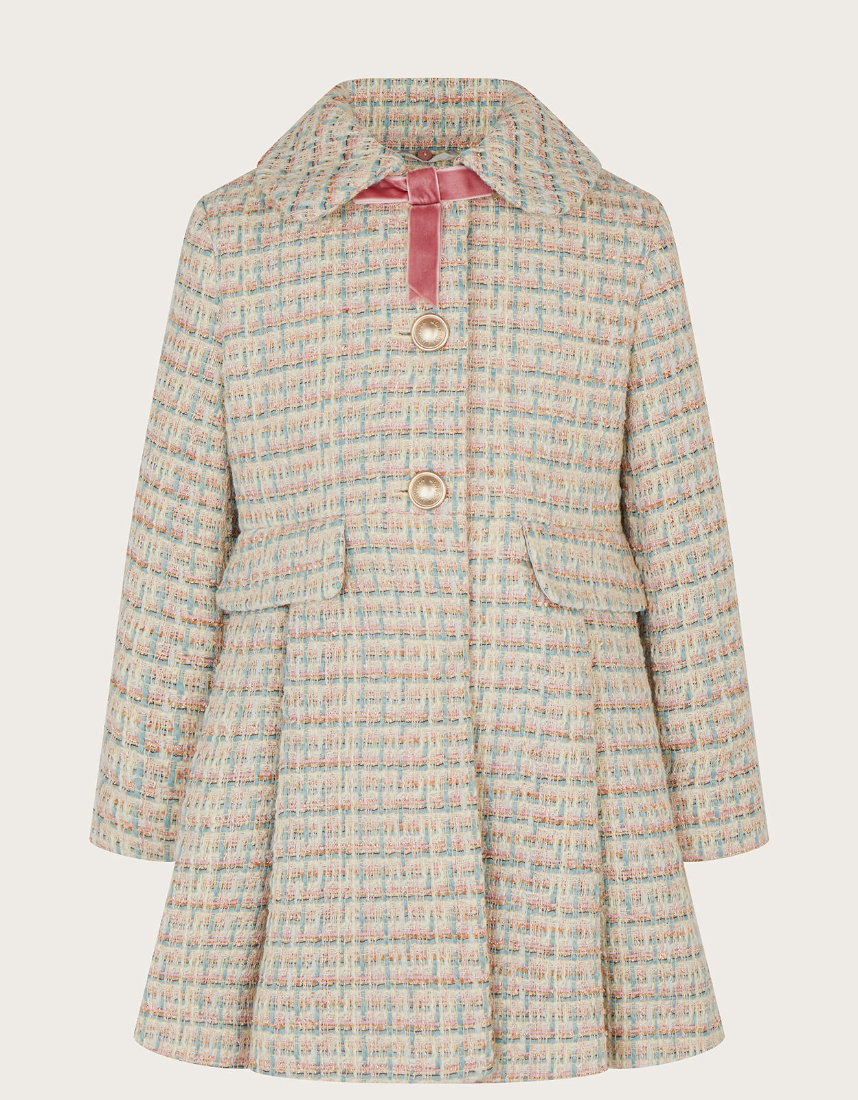 Skirted Tweed Coat with Faux Fur Collar Grey