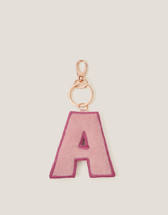 Floral Embroidered Initial Keyring, Pink (PINK), large
