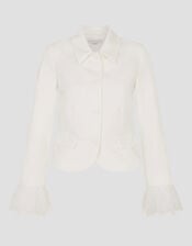 Luisa Feather Cuff Wedding Jacket, Ivory (IVORY), large