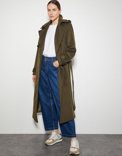 Ollie Belted Trench Coat, Green (KHAKI), large
