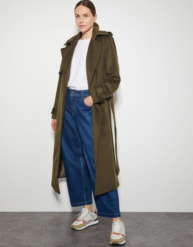 Ollie Belted Trench Coat, Green (KHAKI), large