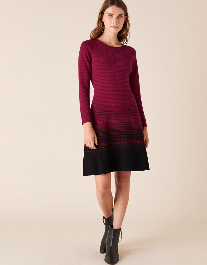 Ombre Knit Dress with Sustainable Viscose, Red (BERRY), large