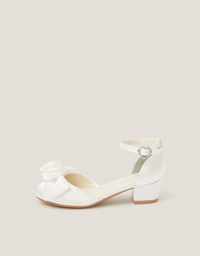 Rosette Satin Closed Toe Heels, Ivory (IVORY), large