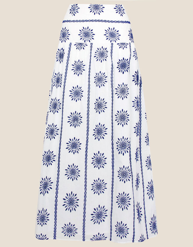 Embroidered Midi Skirt with Sustainable Cotton, Blue (BLUE), large