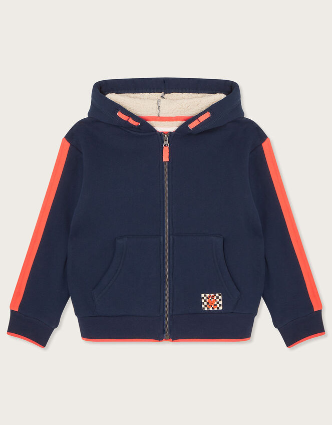 Borg Lined Zip Hoodie, Blue (NAVY), large