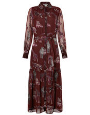 Saffy Animal Midaxi Shirt Dress, Red (BERRY), large
