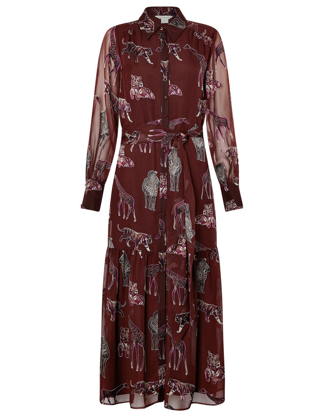 Saffy Animal Midaxi Shirt Dress, Red (BERRY), large