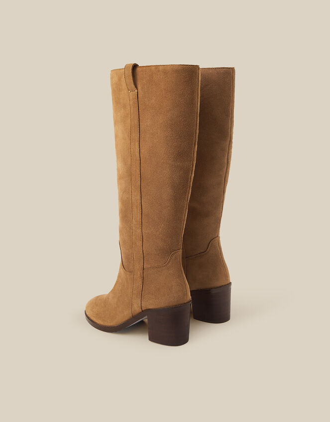 Isla Suede Knee High Heeled Boots, Tan (TAN), large