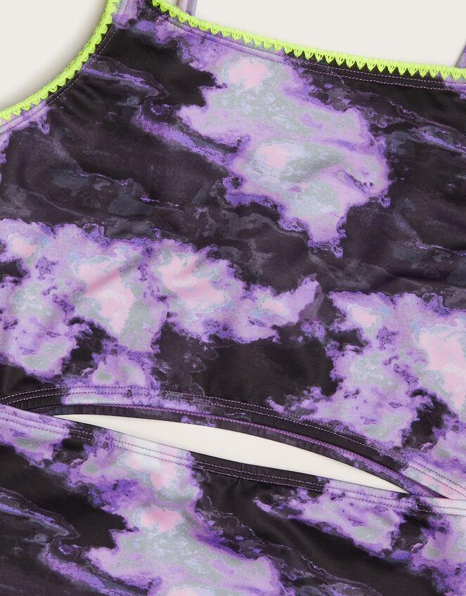Marble Print Cut-Out Swimsuit, Purple (PURPLE), large