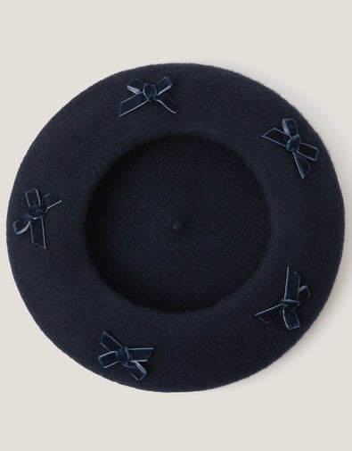 Bow Wool Beret, Blue (NAVY), large