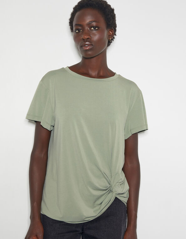 Tawn Twist Front Jersey T-Shirt, Green (KHAKI), large