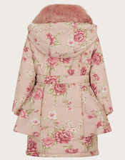Vintage Floral Padded Coat with Hood, Pink (PINK), large