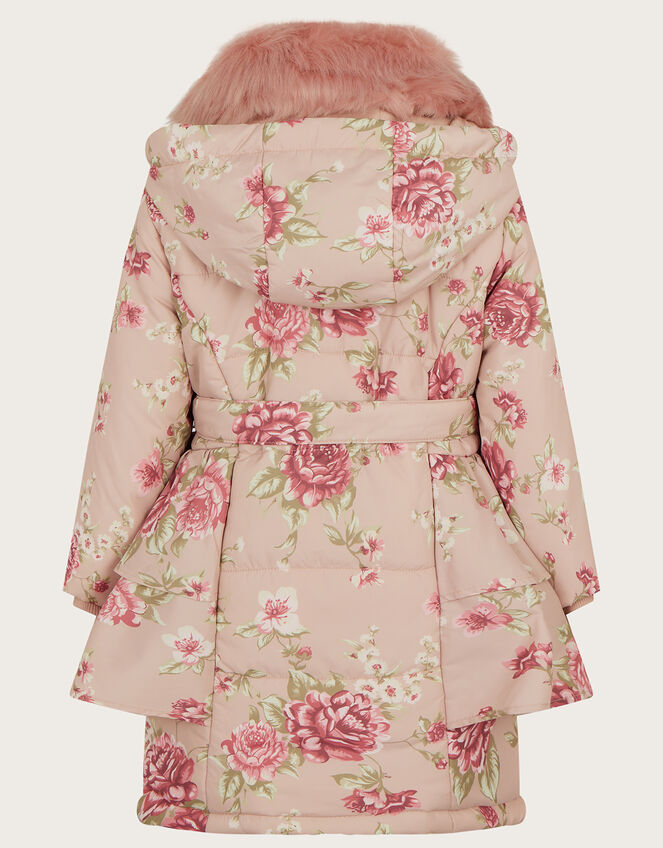 Vintage Floral Padded Coat with Hood, Pink (PINK), large