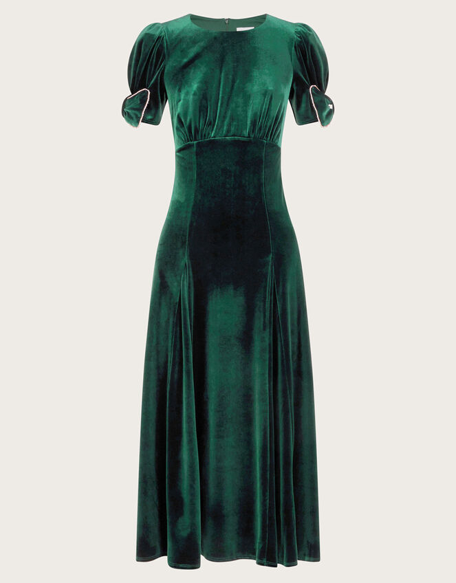 Belle Velvet Bow Dress, Green (GREEN), large