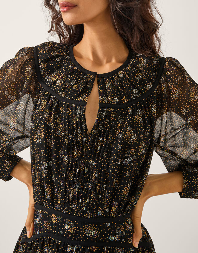 Clara Dotwork Print Midi Dress, Black (BLACK), large