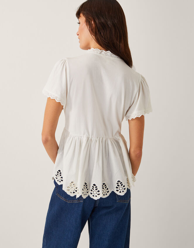 Dee Broderie Jersey Top, Ivory (IVORY), large