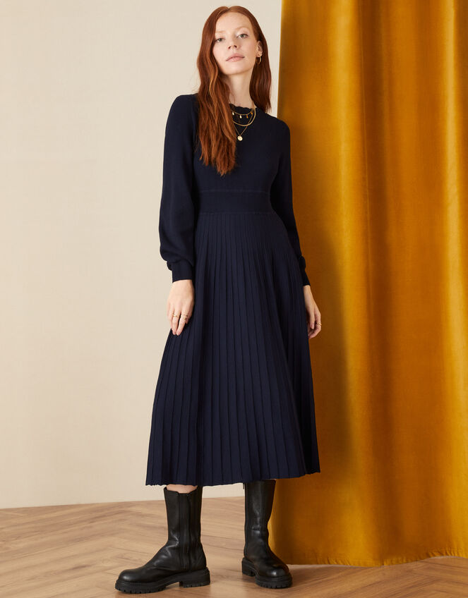 Sophie Scallop Neck Dress, Blue (NAVY), large