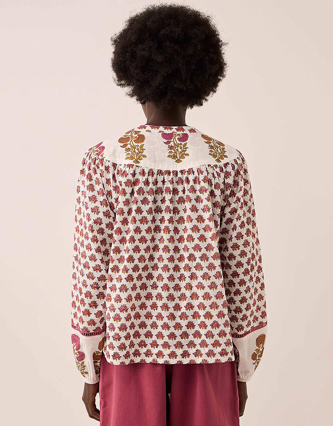 East Karmen Hand Woodblock Cotton Top, Pink (PINK), large