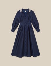 Hallie Embellished Collar Midi Shirt Dress, Blue (NAVY), large