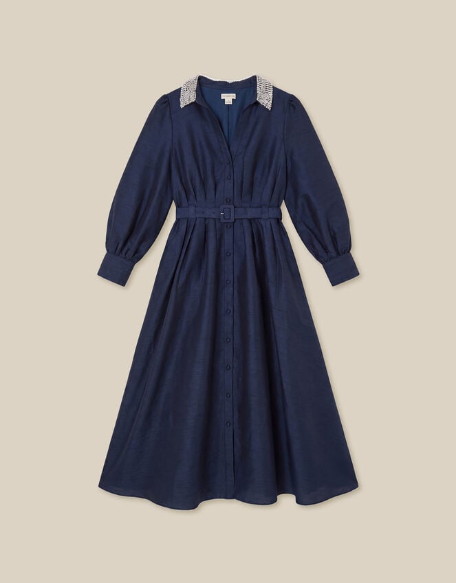 Hallie Embellished Collar Midi Shirt Dress, Blue (NAVY), large