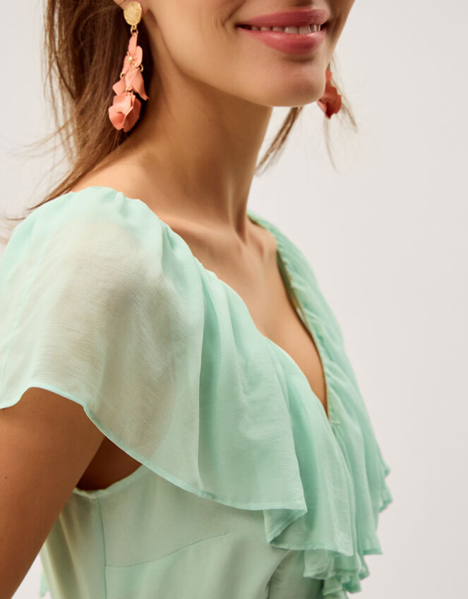 Aimee Floral Print Ruffle Maxi Dress Green