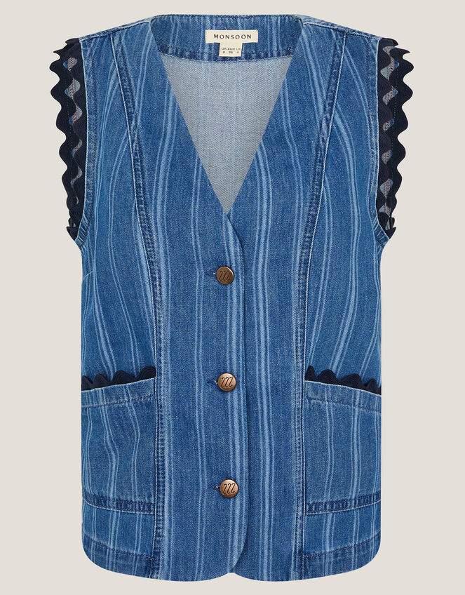 Ottilie Denim Stripe Waistcoat, Blue (DENIM BLUE), large