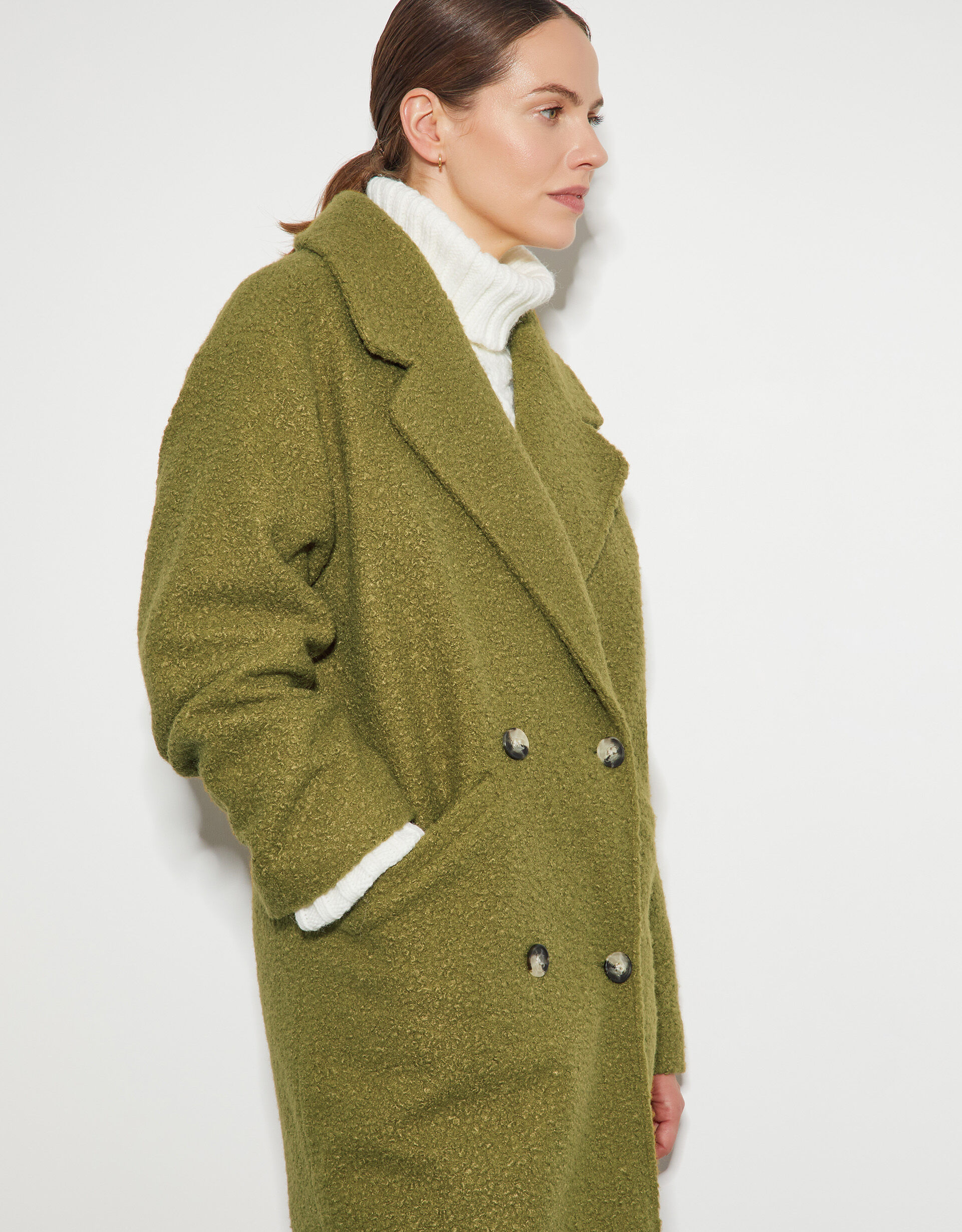 Double breasted bouclé coat top