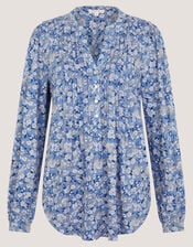 Nina Floral Jersey Blouse, Blue (BLUE), large