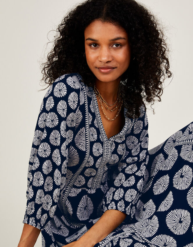 Ashoka Circle Print Midi Dress in LENZING™ ECOVERO™, Blue (NAVY), large