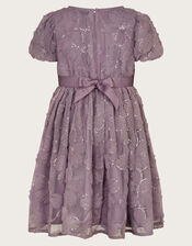 Textured Short Sleeve Sequin Flower Dress, Purple (LILAC), large