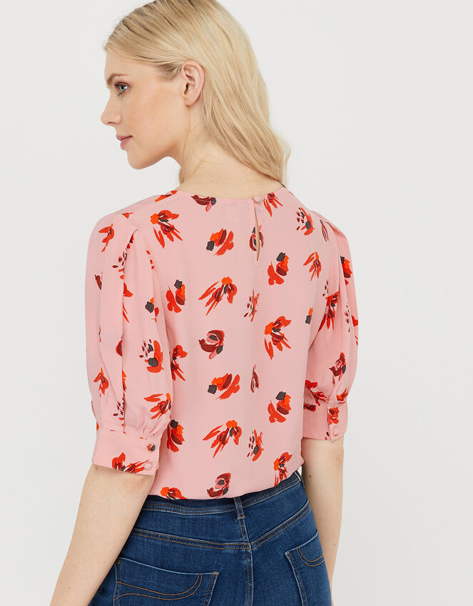 Betty Printed Short Sleeve Blouse, Pink (BLUSH), large