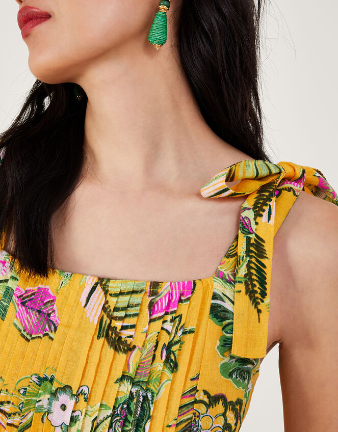 Botanical Print Tiered Sundress, Yellow (YELLOW), large