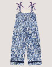 Mermaid Print Smocked Culotte Jumpsuit, Blue (BLUE), large