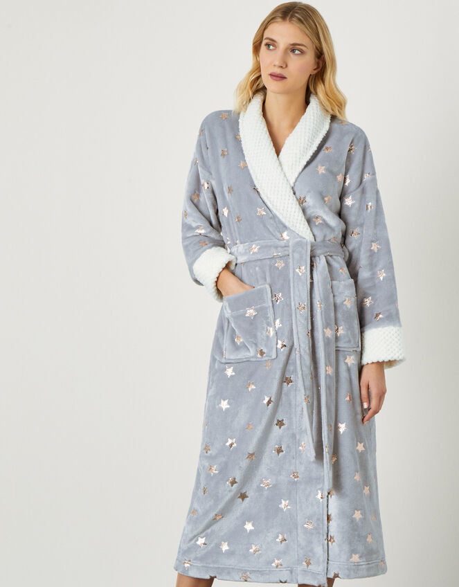 Star Foil Fluffy Dressing Gown, Grey (GREY), large