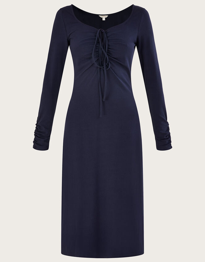 Ruched Jersey Midi Dress, Blue (NAVY), large