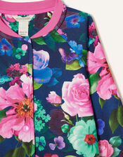 Rose Print Bomber Jacket, Blue (NAVY), large