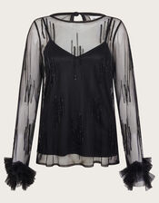 Carmen Corsage Top, Black (BLACK), large