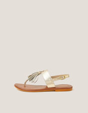 Cali Tassel Leather Sandals, Gold (GOLD), large