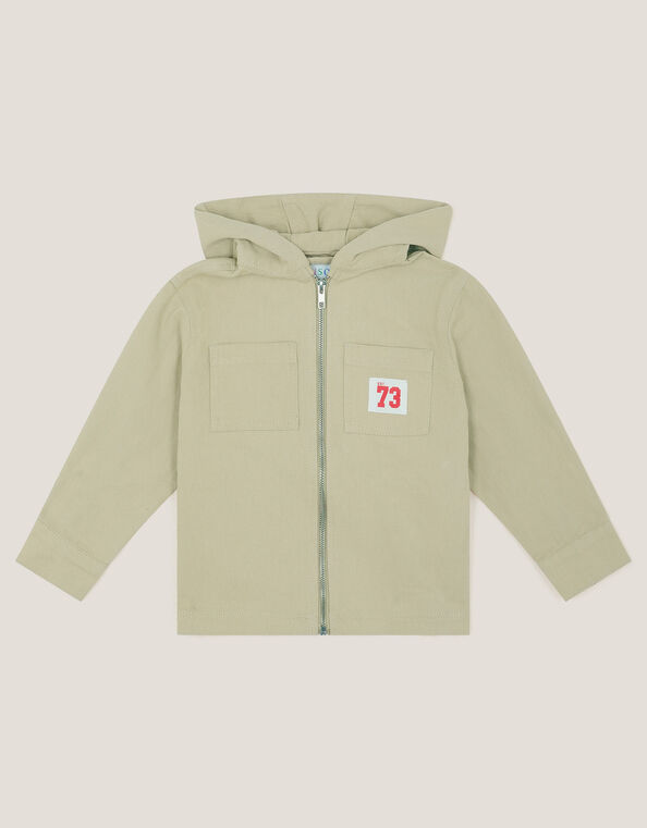 Hooded Twill Zip-Up Shacket, Natural (STONE), large