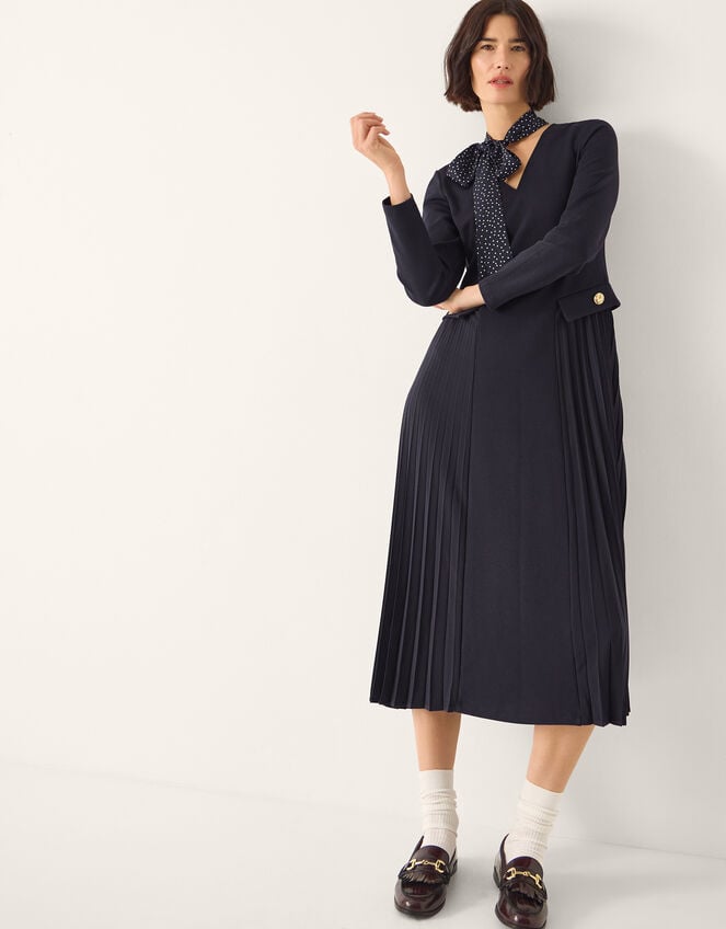Jessie Jersey Pleat Midi Dress & Scarf Blue