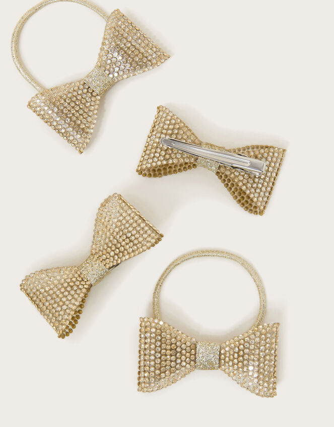 4-Pack Dazzle Bow Hair Set, Gold (GOLD), large