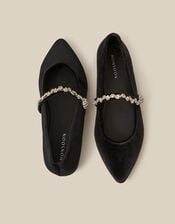 Georgia Embellished Velvet Ballet Flats, Black (BLACK), large