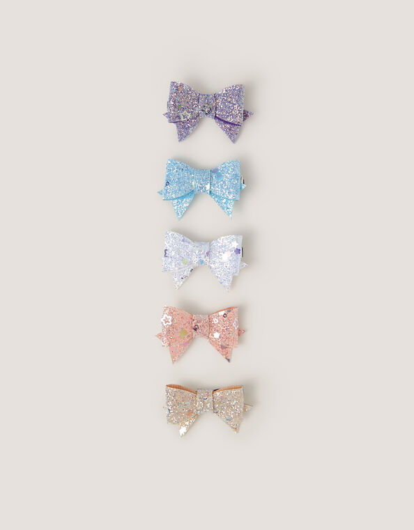 5-Pack Glitter Bow Hair Clips, , large