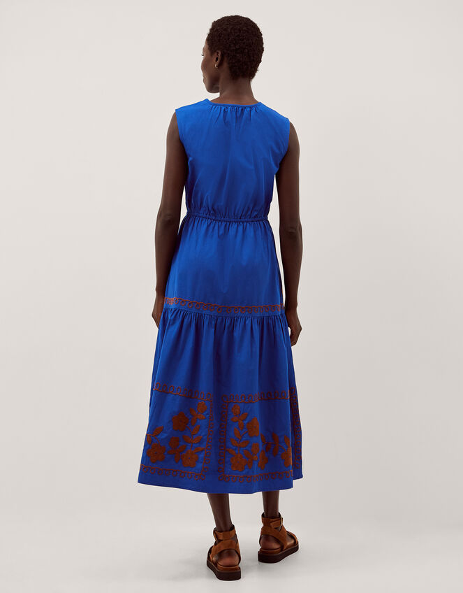 Madison Sleeveless Embroidered Midi Dress, Blue (COBALT), large