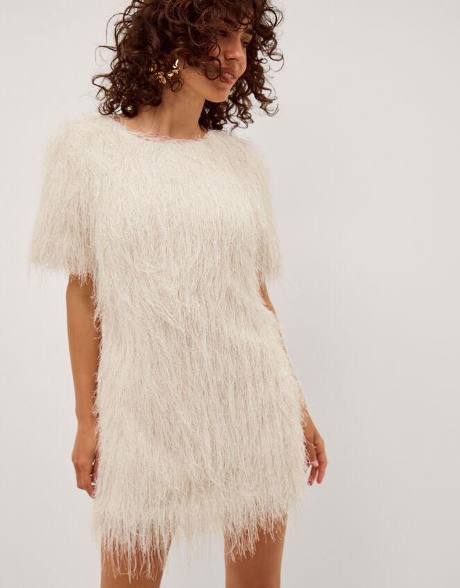 Tori Short Sleeve Fringe Mini Dress Ivory