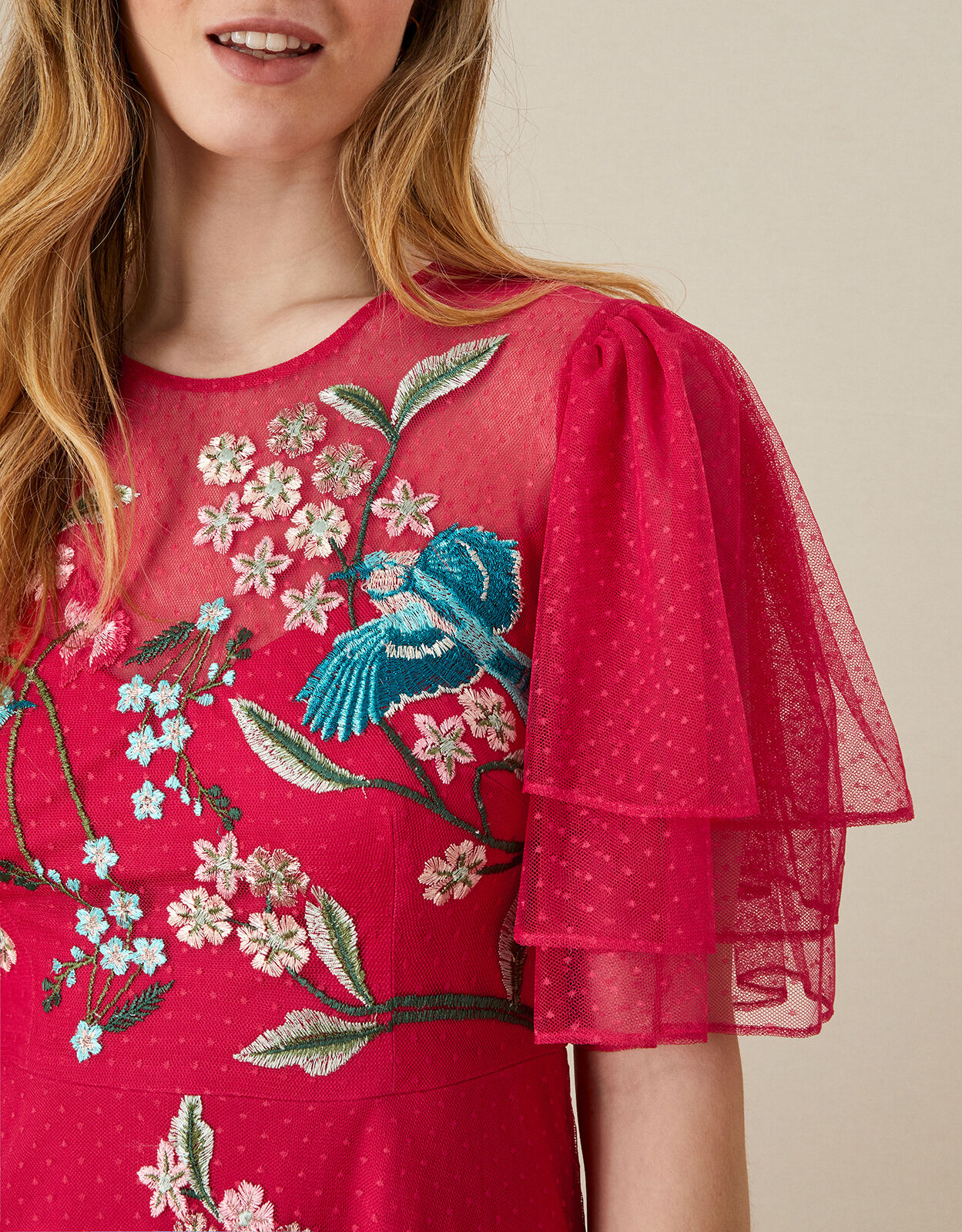 Red embroidered midi dress cheap