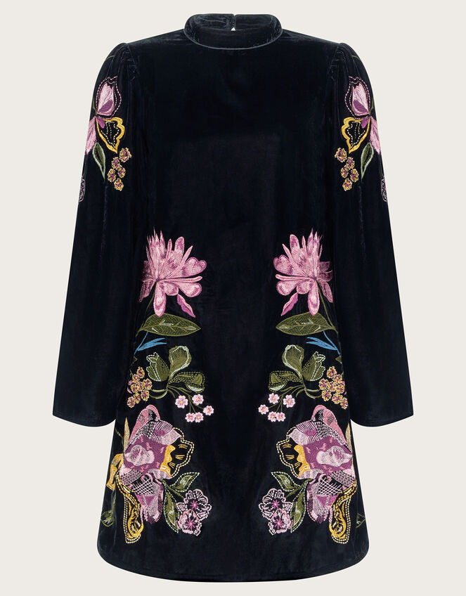 Freya Embroidered Velvet Tunic Dress, Black (BLACK), large