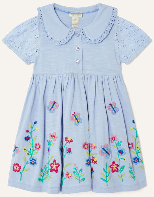 Baby Broderie Sleeve Floral Hem Dress , Blue (BLUE), large